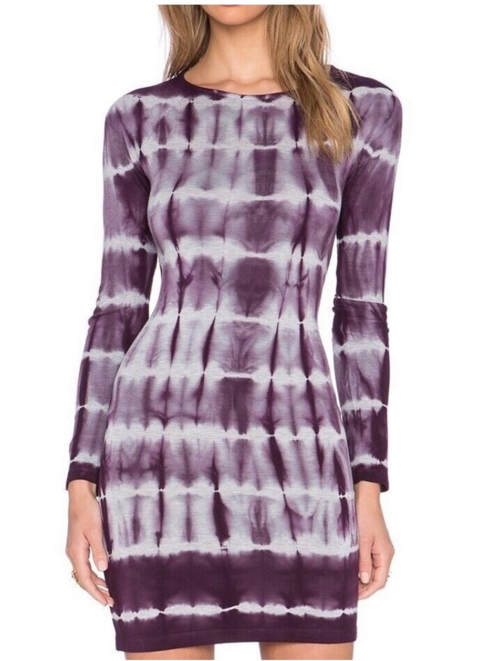 #374 YOUNG FABULOUS & BROKE Purple Tie-Dye Bodycon Shift Dress L